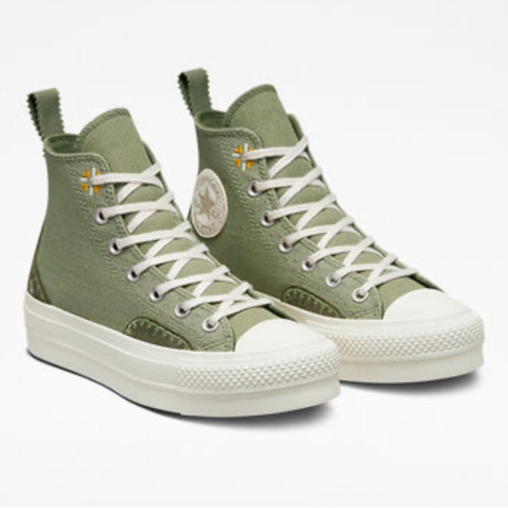 Converse Chuck Taylor All Star Lift Platform High Top Floral Green Sneakers